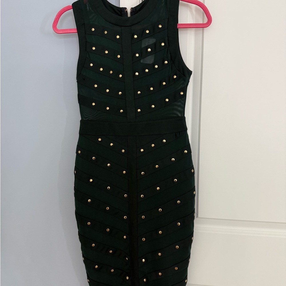 Hunter Green Dress with Gold Accents